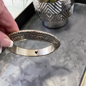 Heart Shape HSB225 Silver Engraved Metal Heart Motif Womens Engraved Bracelet